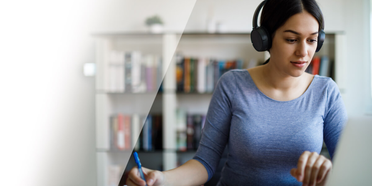 Woman working with headphones on